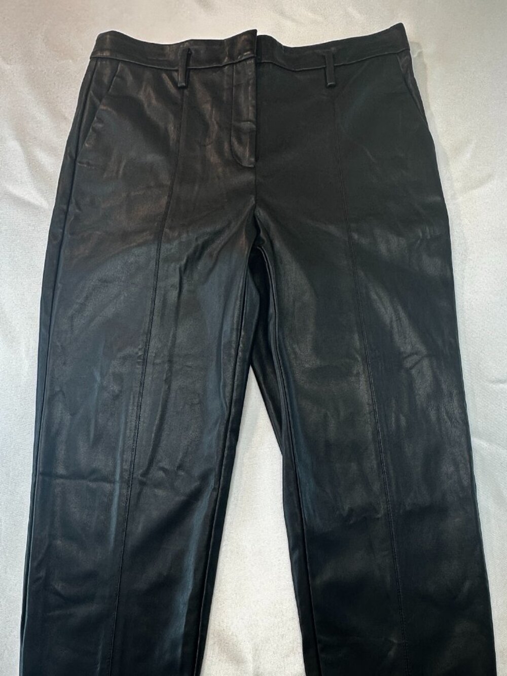 NWT Ann Taylor Petite 12P Black Imitation Leather Pants Straight Leg Career Moto